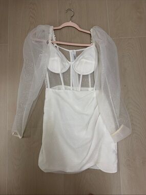 White Sparkle Puff Sleeve Mini Dress